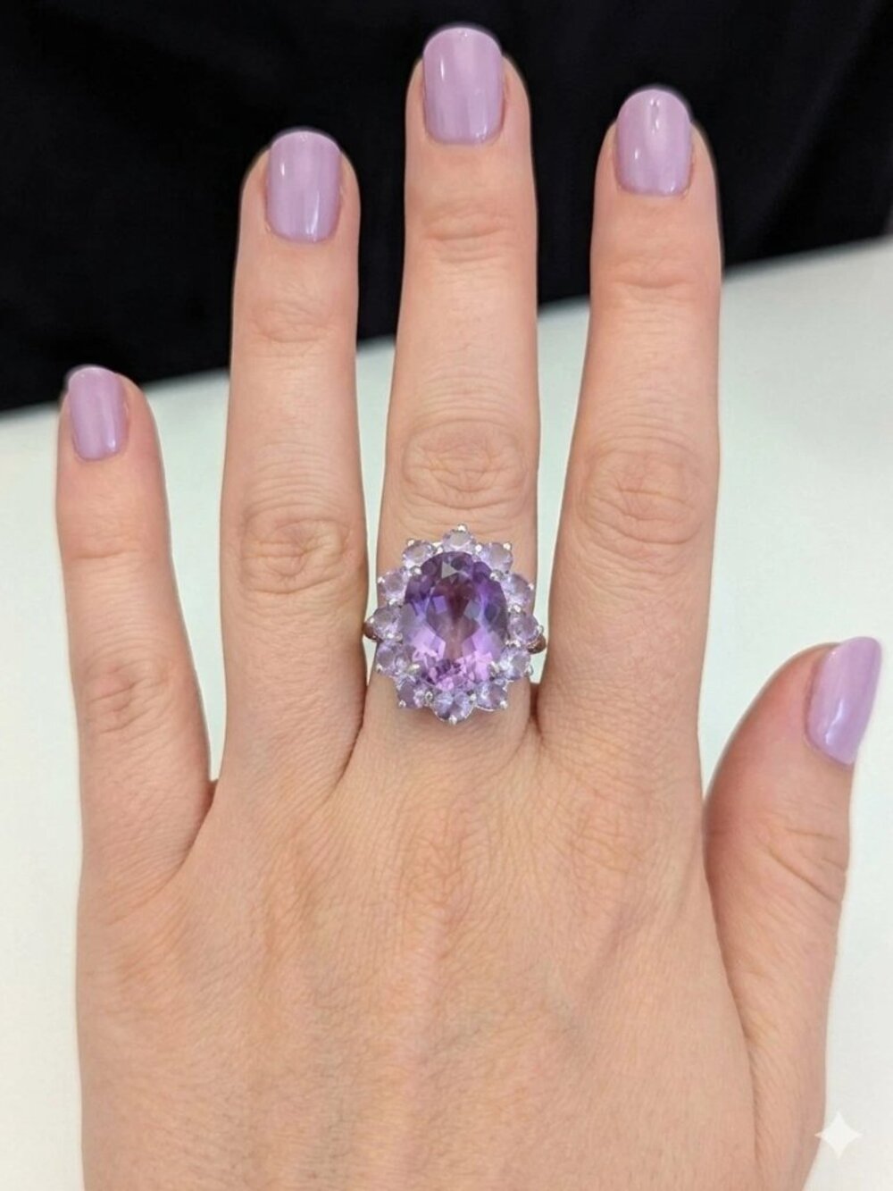 Purple Amethyst Sterling Silver 925 Marked AVE Cocktail Ring S.8.5 - Picture 6 of 12